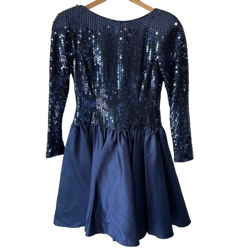 Vintage Sequin Formal Short Dress Party 80s Rimini Sz 6 Royal Blue Long Sleeve
